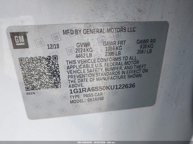 2019 CHEVROLET VOLT LT 9