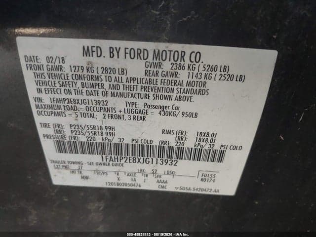 2018 FORD TAURUS SEL 9