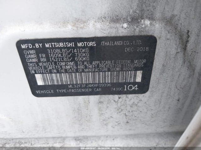 2019 MITSUBISHI MIRAGE G4 ES 9