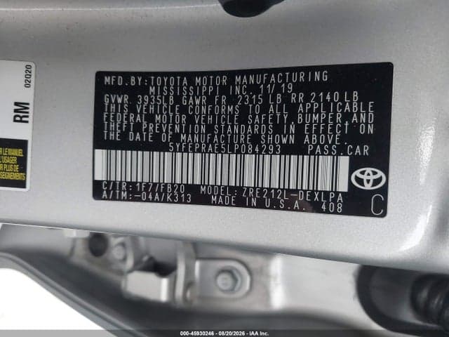 2020 TOYOTA COROLLA LE 9