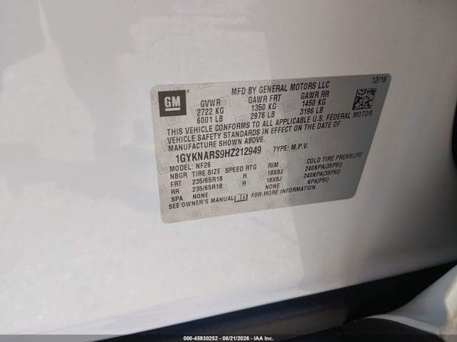 2017 CADILLAC XT5 STANDARD 9