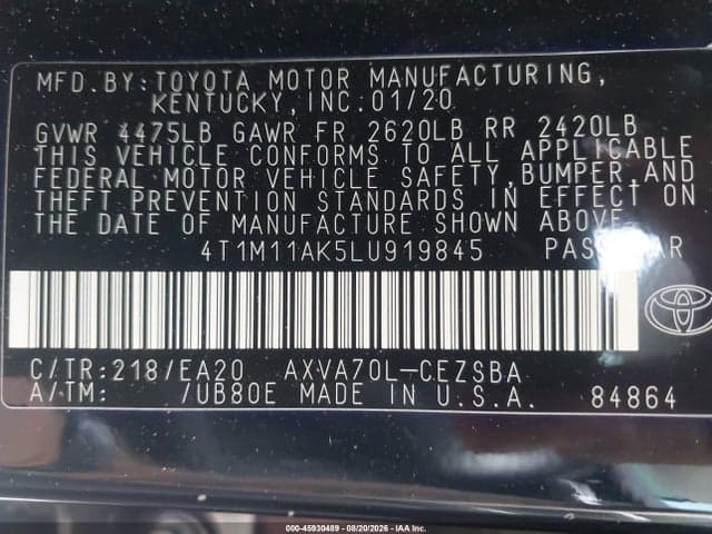 2020 TOYOTA CAMRY SE 9