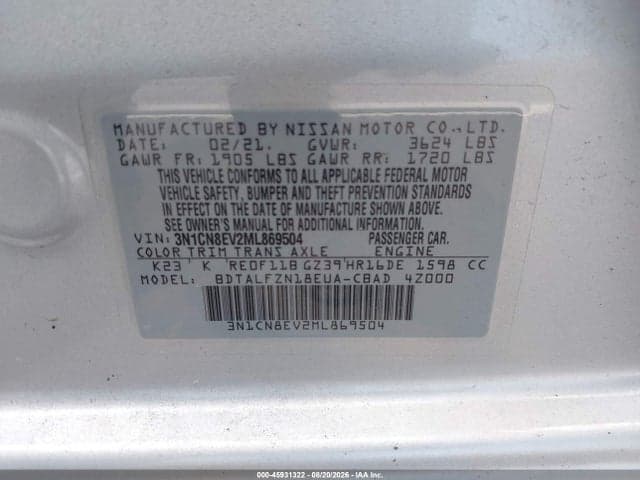 2021 NISSAN VERSA SV XTRONIC CVT 9