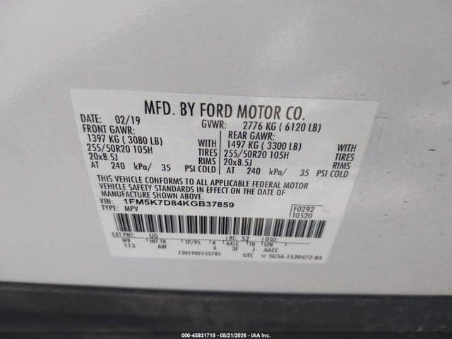2019 FORD EXPLORER XLT 9