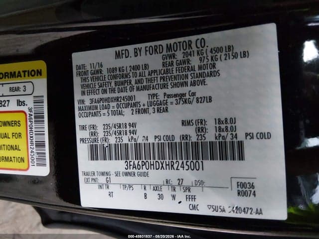 2017 FORD FUSION SE 9