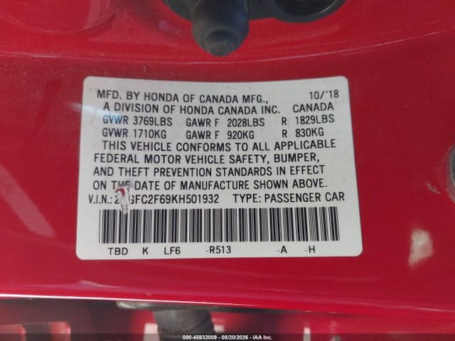 2019 HONDA CIVIC LX 9