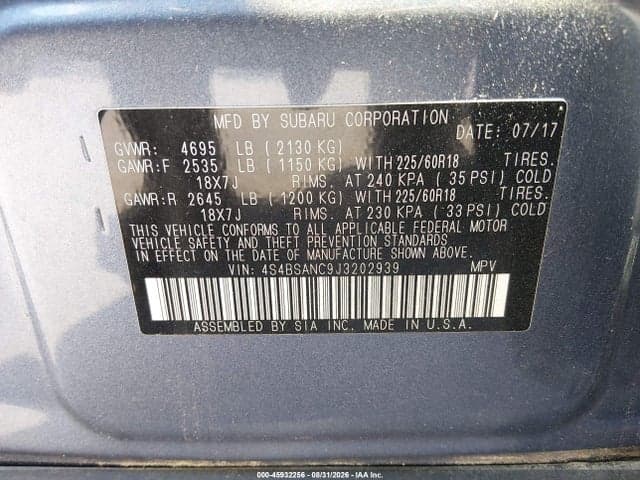 2018 SUBARU OUTBACK 2.5I LIMITED 9