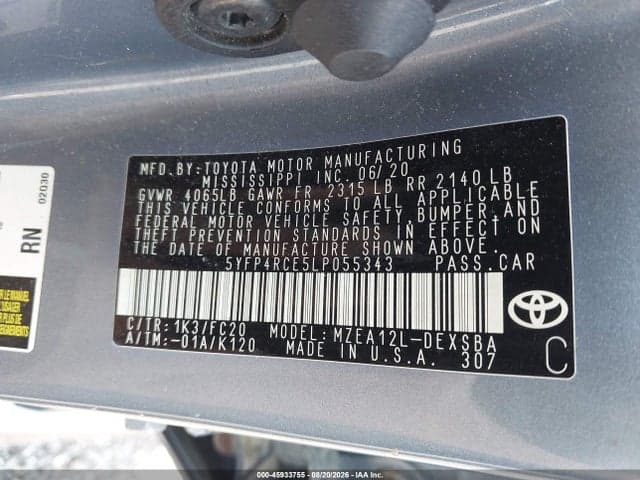 2020 TOYOTA COROLLA SE 9