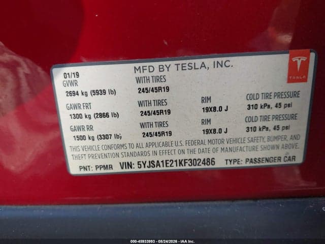 2019 TESLA MODEL S 100D/75D/LONG RANGE/STANDARD RANGE 9