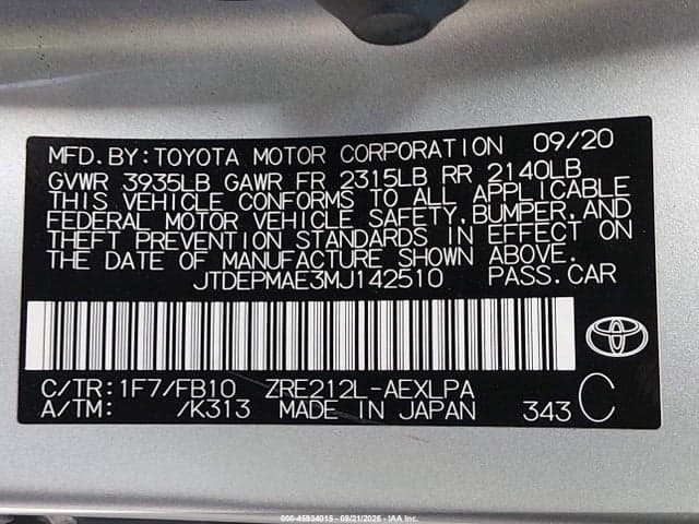 2021 TOYOTA COROLLA LE 9