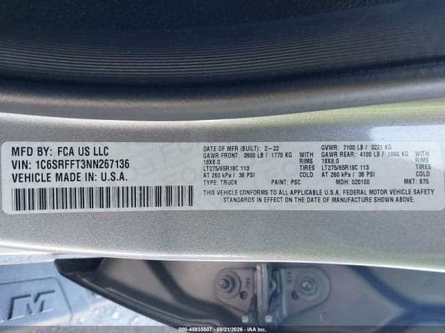2022 RAM 1500 BIG HORN 4X4 5'7 BOX 9