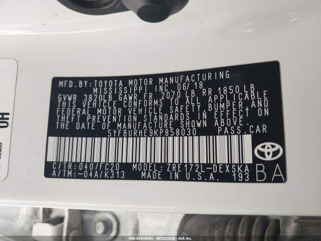 2019 TOYOTA COROLLA SE 9