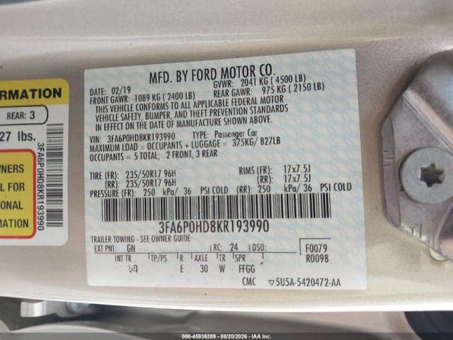 2019 FORD FUSION SE 9