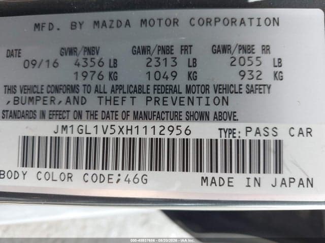 2017 MAZDA MAZDA6 TOURING 9