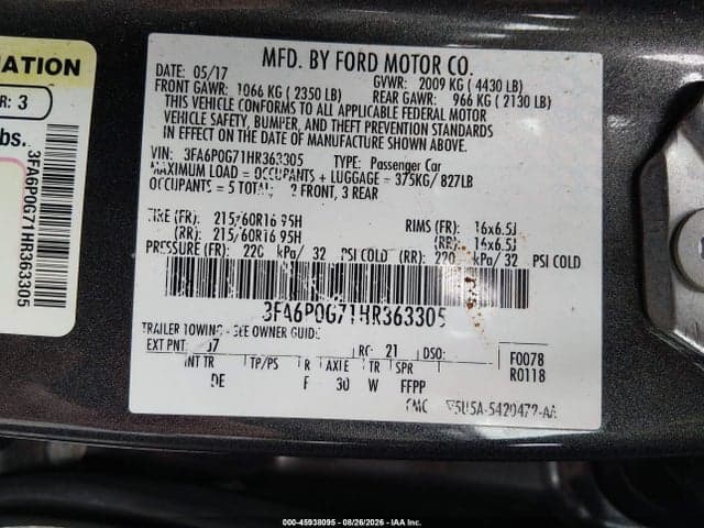 2017 FORD FUSION S 9