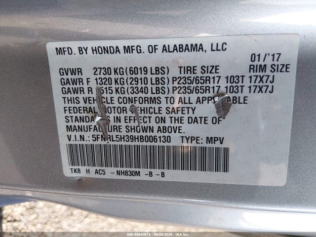 2017 HONDA ODYSSEY SE 9