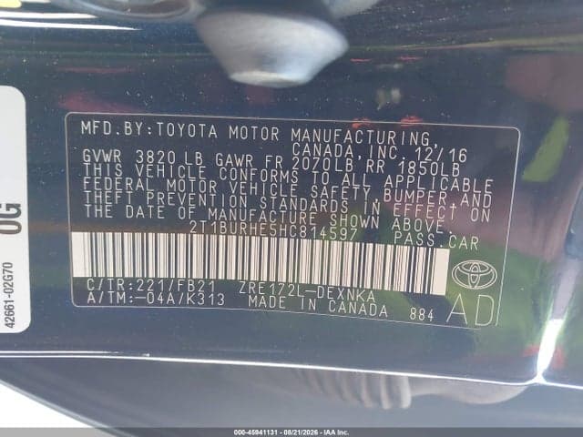 2017 TOYOTA COROLLA LE 9