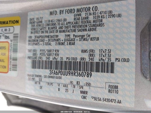 2017 FORD FUSION HYBRID S 9