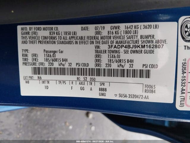2019 FORD FIESTA SE 9