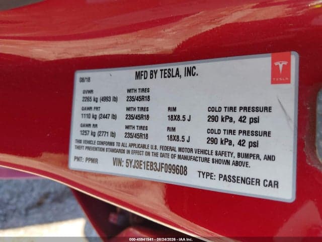 2018 TESLA MODEL 3 LONG RANGE/PERFORMANCE 9
