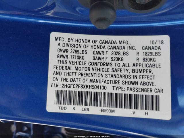 2019 HONDA CIVIC SPORT 9