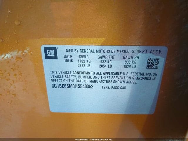 2017 CHEVROLET CRUZE LT AUTO 9