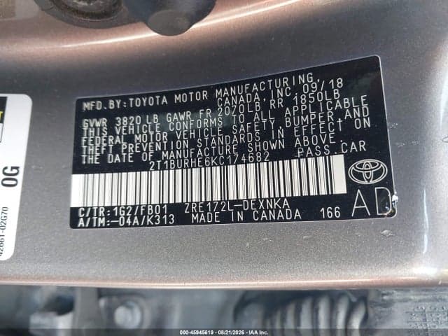 2019 TOYOTA COROLLA LE 9