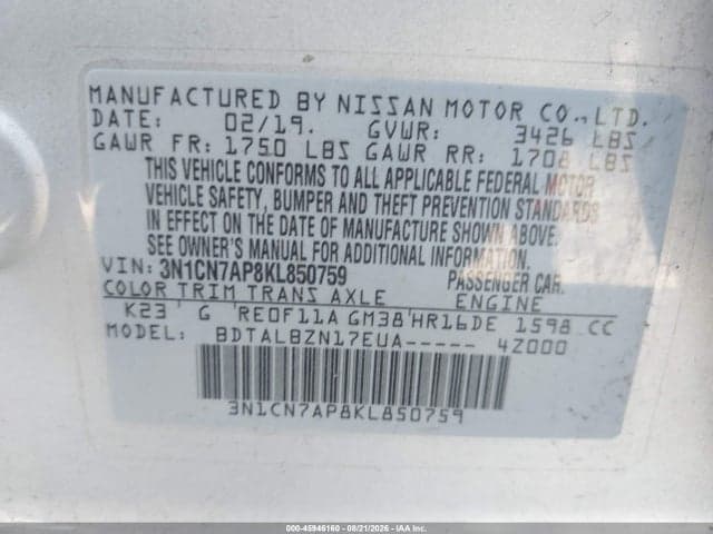 2019 NISSAN VERSA 1.6 SV 9