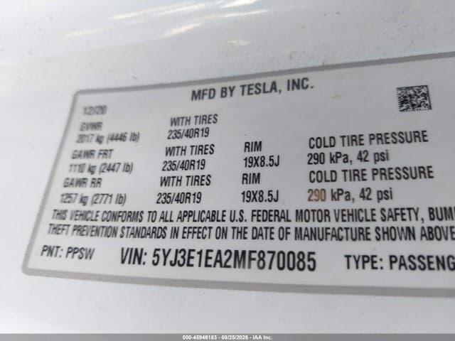 2021 TESLA MODEL 3 STANDARD RANGE PLUS REAR-WHEEL DRIVE 9