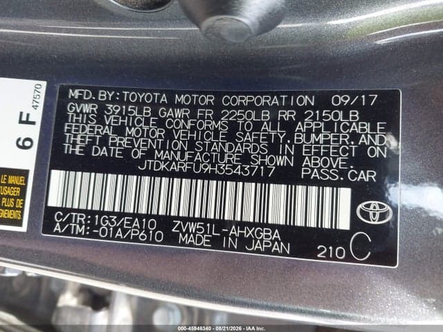 2017 TOYOTA PRIUS FOUR 9
