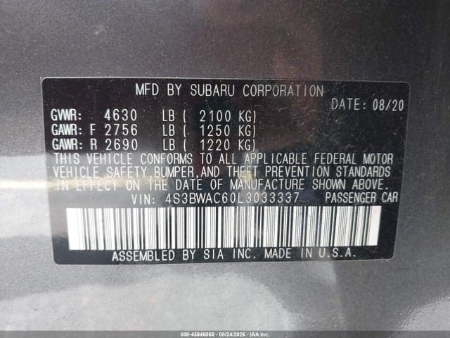 2020 SUBARU LEGACY PREMIUM 9