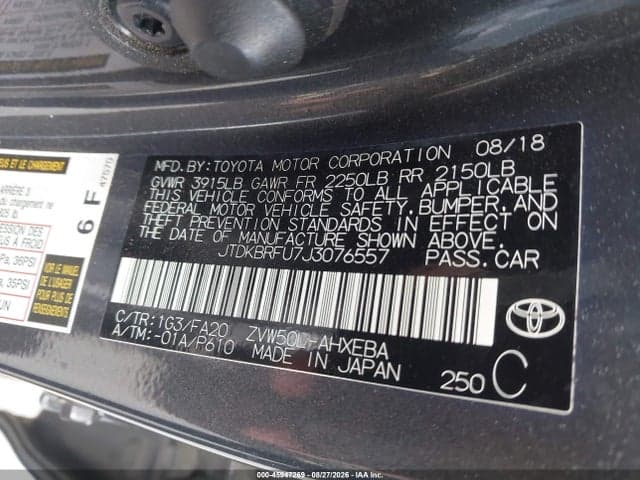 2018 TOYOTA PRIUS ONE 9