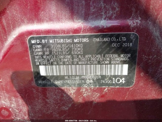 2019 MITSUBISHI MIRAGE G4 ES 9