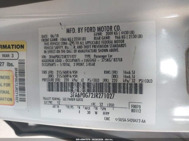 2018 FORD FUSION S 9