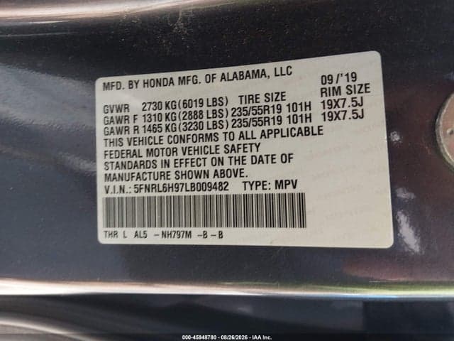 2020 HONDA ODYSSEY ELITE 9