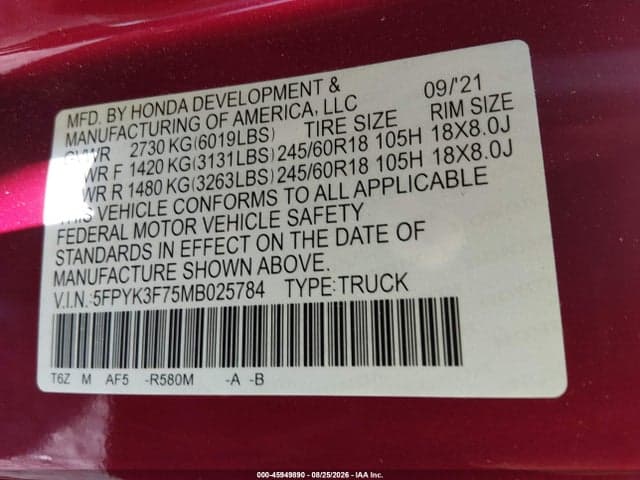 2021 HONDA RIDGELINE RTL-E 9