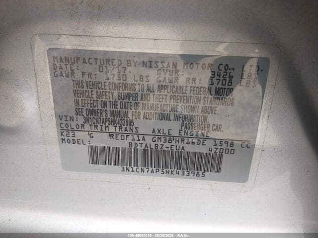 2017 NISSAN VERSA 1.6 SV 9