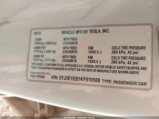 2019 TESLA MODEL 3 LONG RANGE/PERFORMANCE 9