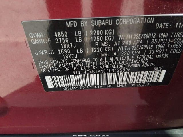 2020 SUBARU OUTBACK LIMITED 9