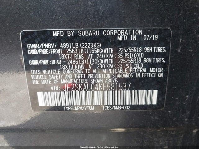 2019 SUBARU FORESTER LIMITED 9