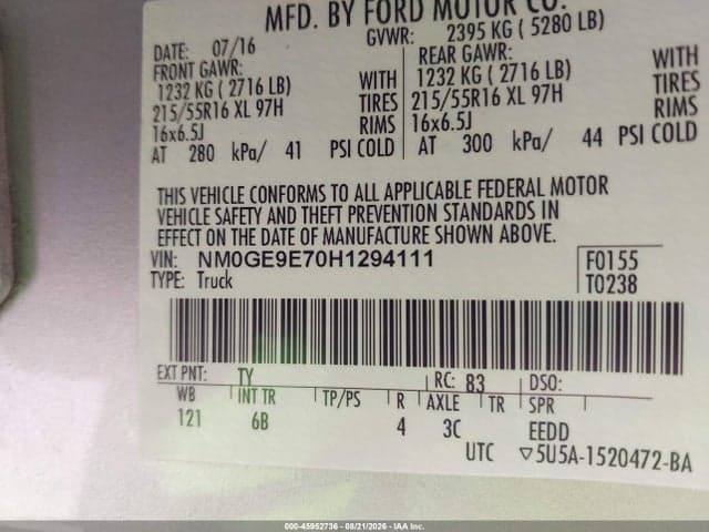 2017 FORD TRANSIT CONNECT XL 9