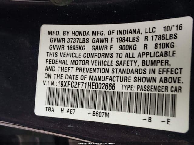 2017 HONDA CIVIC EX 9