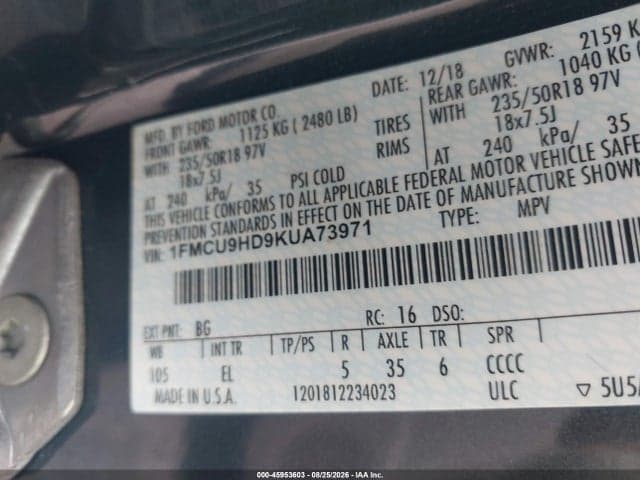 2019 FORD ESCAPE SEL 9