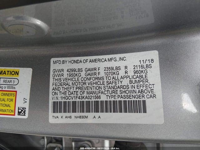 2019 HONDA ACCORD EX 9