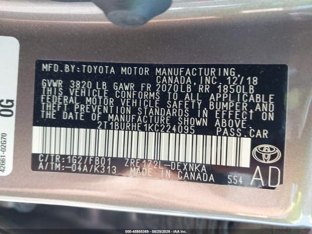 2019 TOYOTA COROLLA LE 9