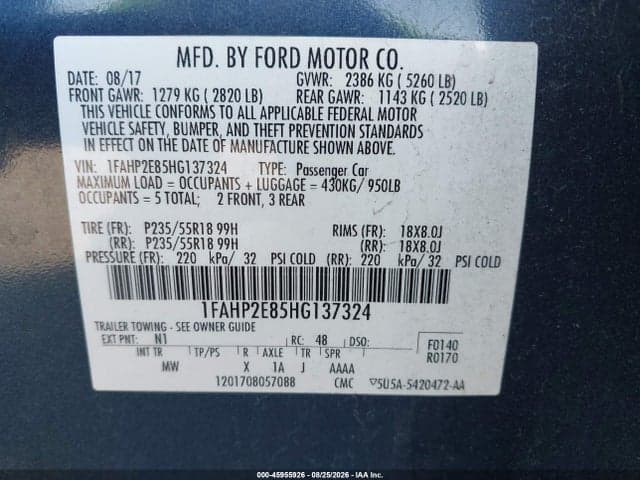 2017 FORD TAURUS SEL 9