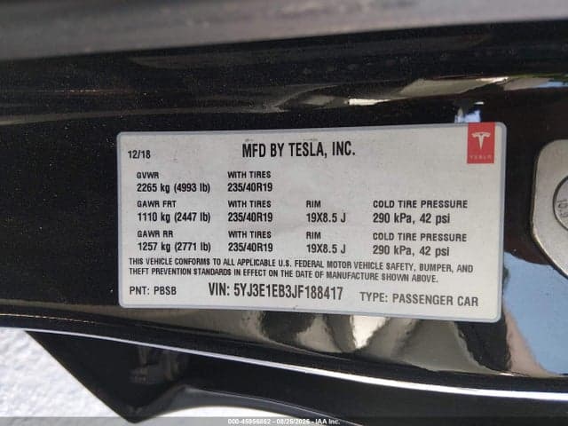 2018 TESLA MODEL 3 LONG RANGE/PERFORMANCE 9
