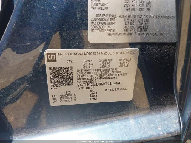 2021 GMC SIERRA 1500 4WD SHORT BOX ELEVATION 9