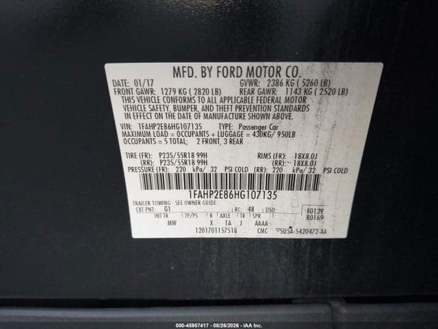 2017 FORD TAURUS SEL 9