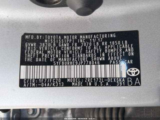 2018 TOYOTA COROLLA SE 9